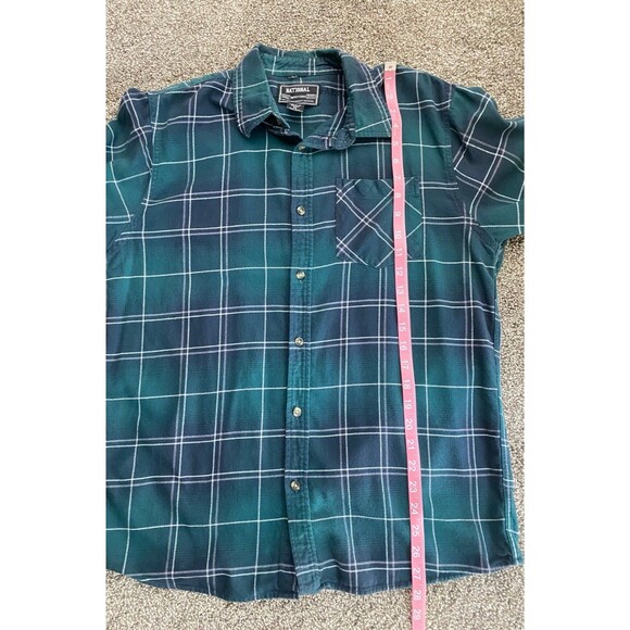 National Outfitters Men’s Flannel Button-Down Shirt Green Navy Plaid Size M - Picture 6 of 7